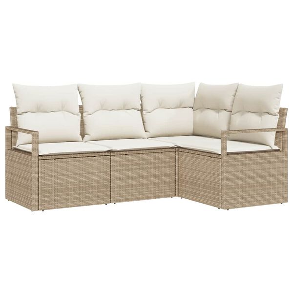vidaXL Tuin Sofa Set met kussen met opslag 4 pcs Beige en Crème