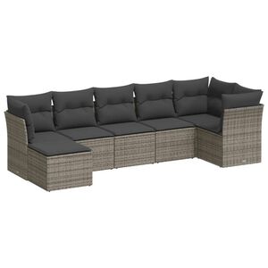vidaXL 7-delige Loungeset met kussens poly rattan grijs