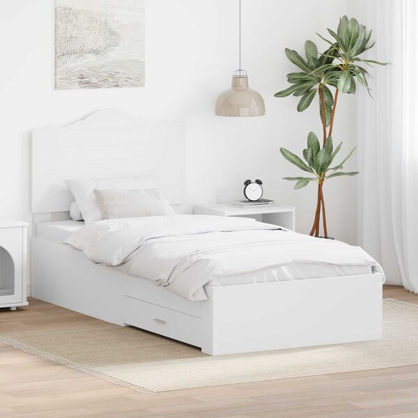 vidaXL Bedframe met hoofdeinde met lade Wit 90 x 190 cm Bewerkt hout