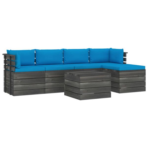 vidaXL 6-delige Loungeset met kussens pallet massief grenenhout