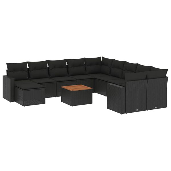 vidaXL 12-delige Loungeset met kussens poly rattan zwart