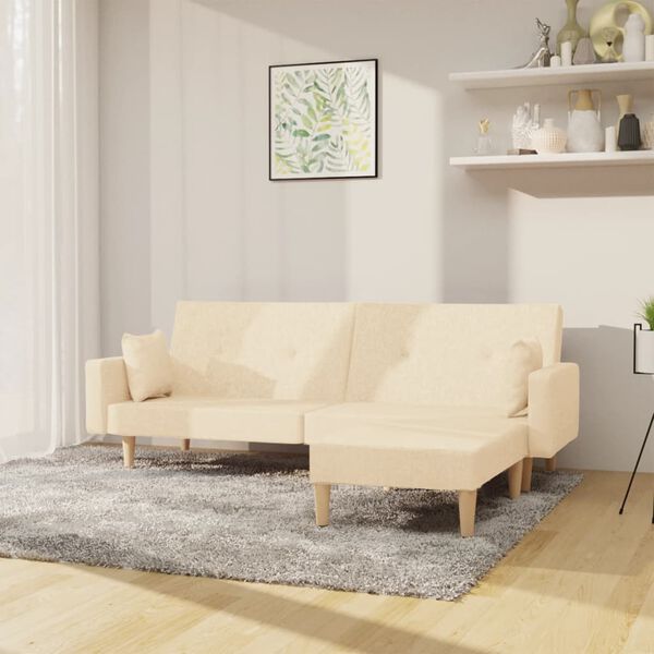 vidaXL Slaapbank 2-zits met voetenbank stof crèmekleurig
