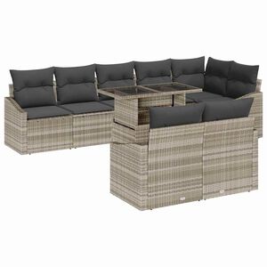 vidaXL Tuin Sofa Set met kussen 9 pcs Lichtgrijs poly rattan