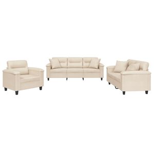 vidaXL 3-delige Loungeset met kussens microvezelstof beige