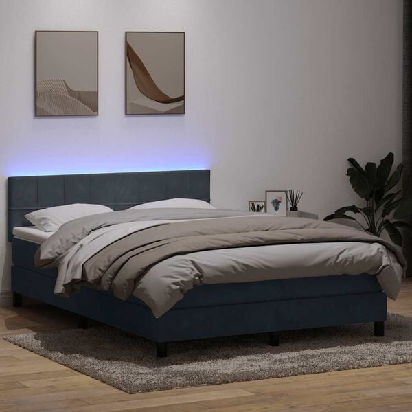 vidaXL Boxspring met matras en LED fluweel donkergrijs 140x220 cm