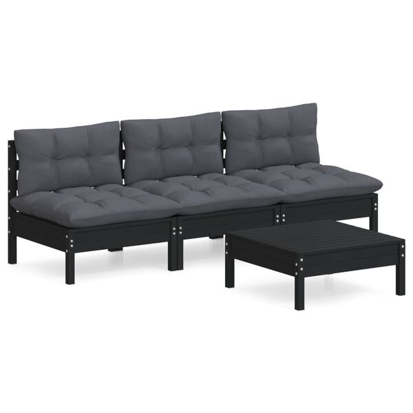 vidaXL 4-delige Loungeset met antracietkleurige kussens grenenhout