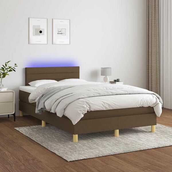 vidaXL Boxspring met matras en LED stof donkerbruin 120x190 cm