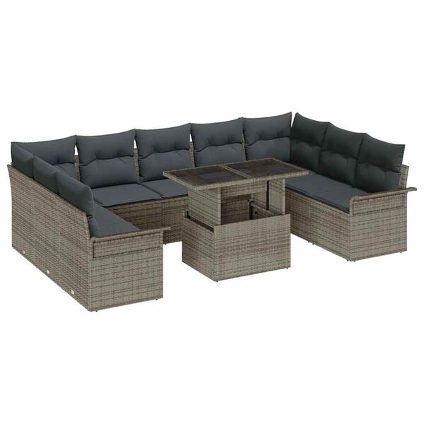 vidaXL Tuin Sofa Set met kussen 10 pcs Grijs Poly riet