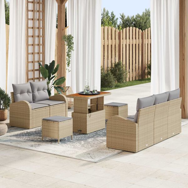 vidaXL Tuinbankenset met kussen 8 pcs Beige poly rattan