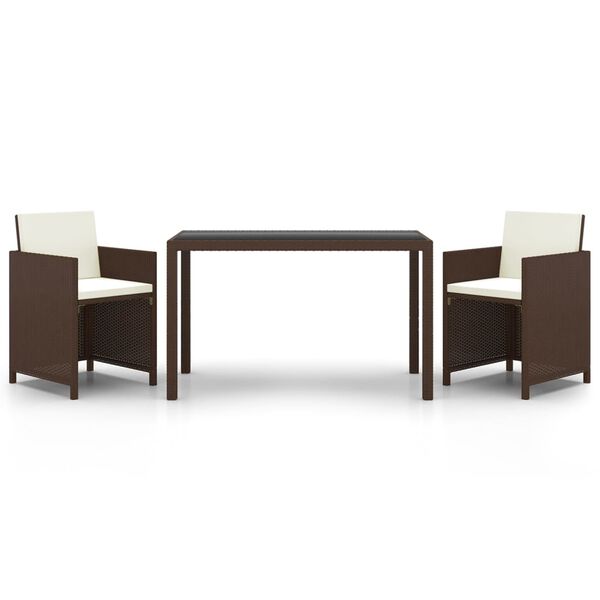 vidaXL 3-delige Tuinset met kussens poly rattan bruin