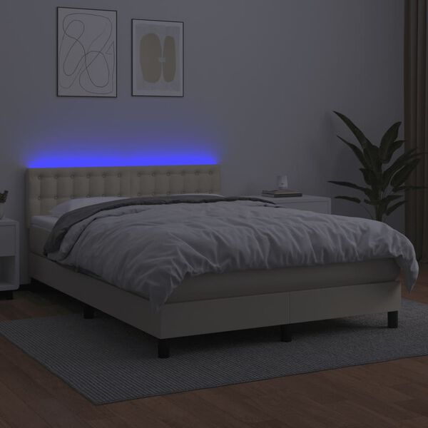 vidaXL Boxspring met matras en LED kunstleer cr&egrave;mekleurig 140x200 cm