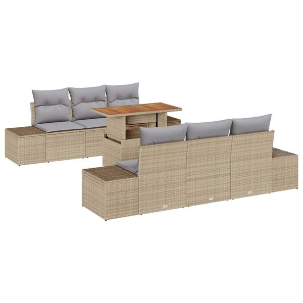vidaXL Tuin Eetset met kussen 7 pcs Beige en Grijs