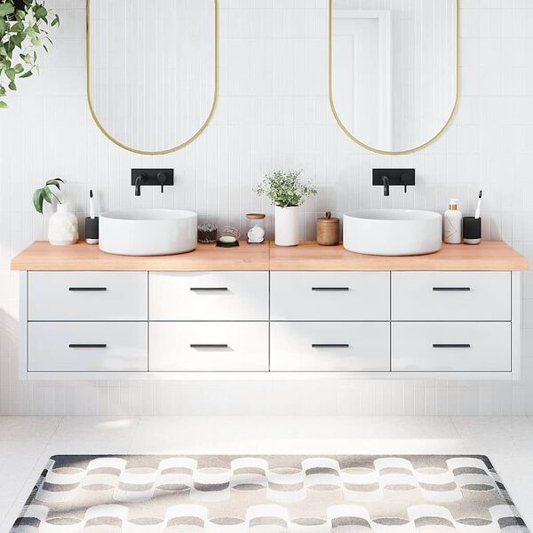 vidaXL Wastafelblad 220x50x(2-6) cm behandeld massief hout lichtbruin