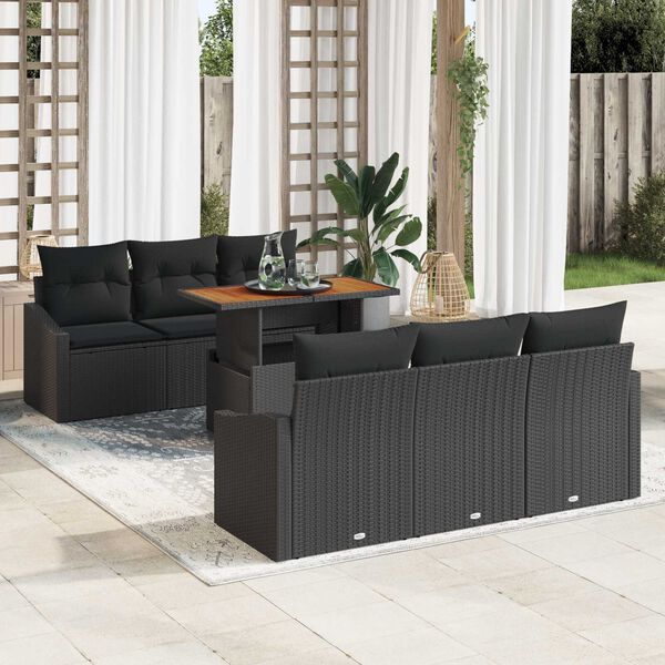 vidaXL Tuin Sofa Set met opslag 7 pcs Zwart Poly riet