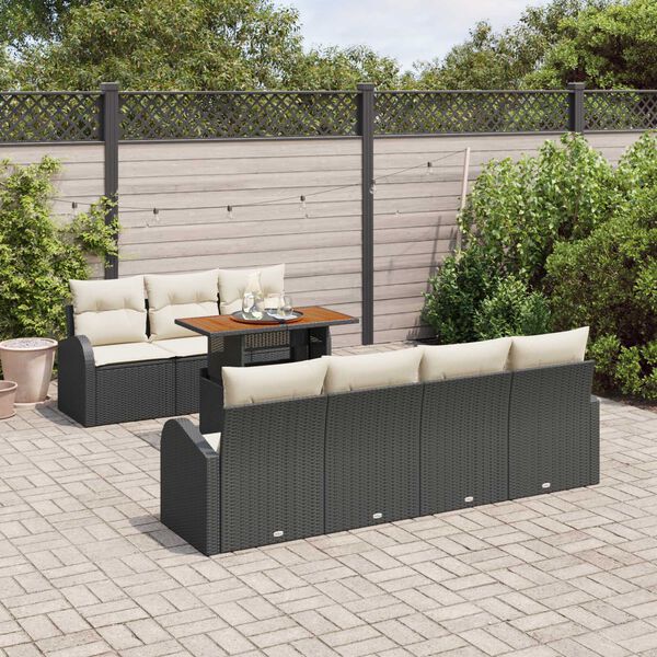 vidaXL Tuin Sofa Set met opslag 8 pcs Zwart Poly riet