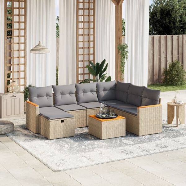 vidaXL 8-delige Loungeset met kussens poly rattan gemengd beige