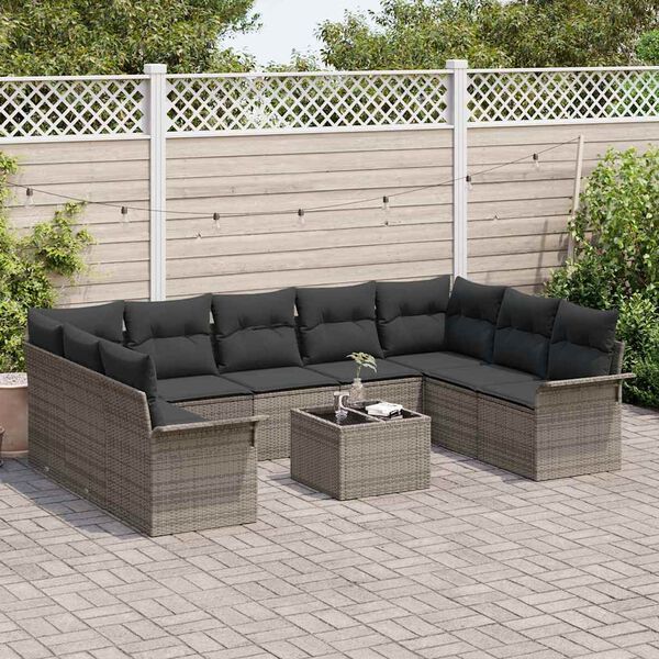 vidaXL Tuin Sofa Set met kussen 10 pcs Grijs poly rattan