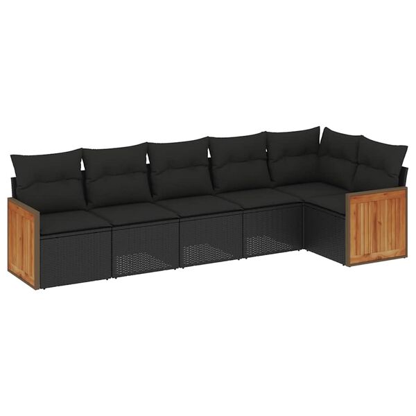 vidaXL 6-delige Loungeset met kussens poly rattan zwart