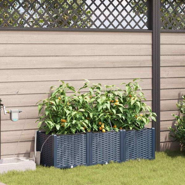 vidaXL Tuin Bloempot 3 pcs Grijs 120 x 40 x 37,5 cm Kunststof