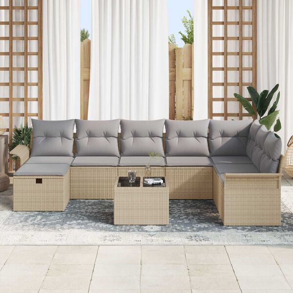 vidaXL Tuin Sofa Set met kussen 9 pcs Beige en Licht Grijs poly rattan