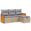 vidaXL 4-delige Loungeset met kussens poly rattan gemengd beige
