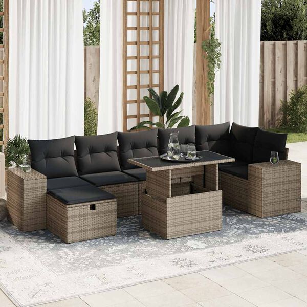 vidaXL 5-delige Loungeset met kussens poly rattan grijs