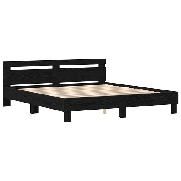 vidaXL Bedframe met hoofdeinde Zwart eiken 200 x 200 cm Bewerkt hout