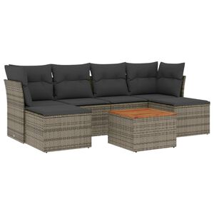 vidaXL 7-delige Loungeset met kussens poly rattan grijs