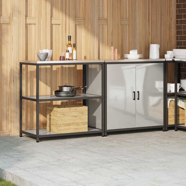 vidaXL Keukenopslag set met plank 2 pcs Zilver Gegalvaniseerd staal