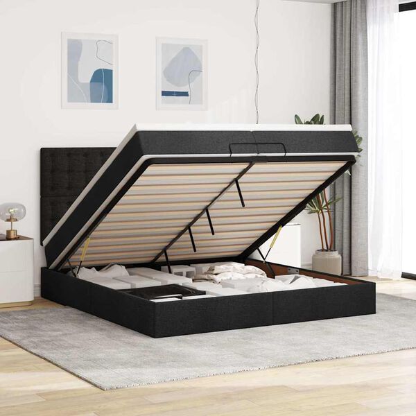 vidaXL Ottoman bed met matrassen 200x200cm stof zwart