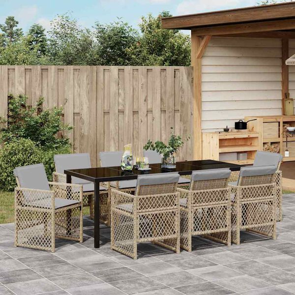 vidaXL Tuin eettafelset 9 pcs Beige poly rattan