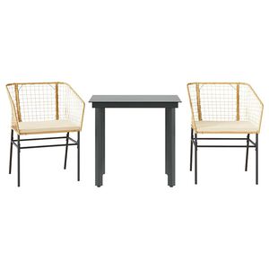 vidaXL 3-delige Tuinset met kussens poly rattan glas bruin