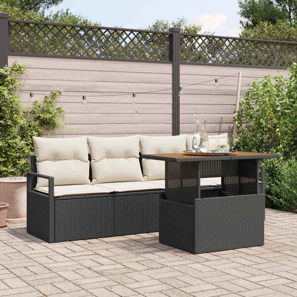 vidaXL Tuin Sofa Set met kussen 5 pcs Zwart en cr&egrave;me