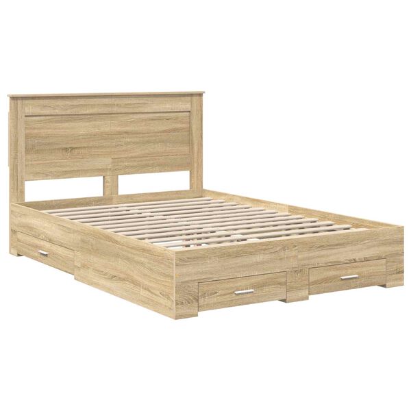 vidaXL Bedframe met lade met hoofdeinde met opslag Bewerkt hout
