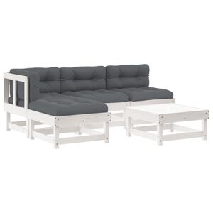 vidaXL 5-delige Loungeset met kussens massief hout wit