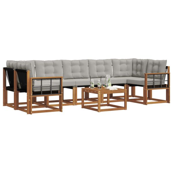 vidaXL Buiten bankenset met kussen 8 pcs Natuurlijk en Lichtgrijs