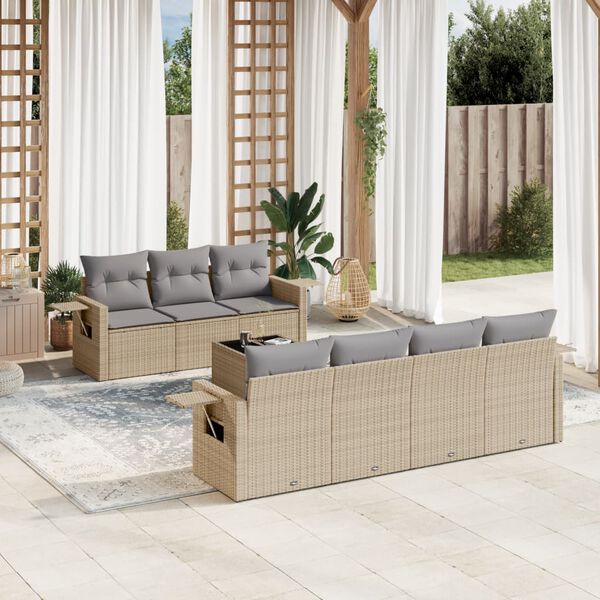 vidaXL 8-delige Loungeset met kussens poly rattan beige