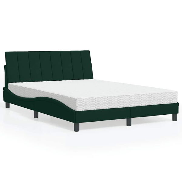 vidaXL Bed met matras "Hanko" fluweel donkergroen 140x190 cm
