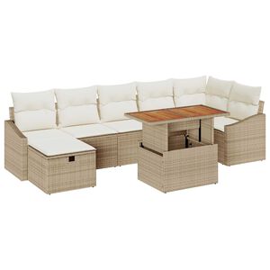 vidaXL Tuinbankenset met kussen met opslag 8 pcs Beige poly rattan