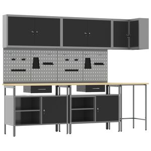 vidaXL Werkkast set met lade met plank met slot 10 pcs Zwart en Grijs