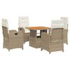 vidaXL 5-delige Tuinset met kussens poly rattan beige