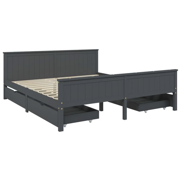 vidaXL Bedframe met 4 lades massief grenenhout donkergrijs 200x200 cm
