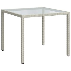 vidaXL Tuintafel 90x90x75 cm gehard glas en poly rattan wit