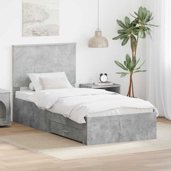 vidaXL Bedframe Beton Grijs en Zilver 75 x 190 cm Bewerkt hout