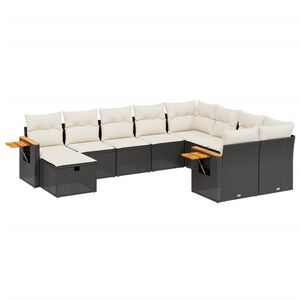 vidaXL 10-delige Loungeset met kussens poly rattan zwart