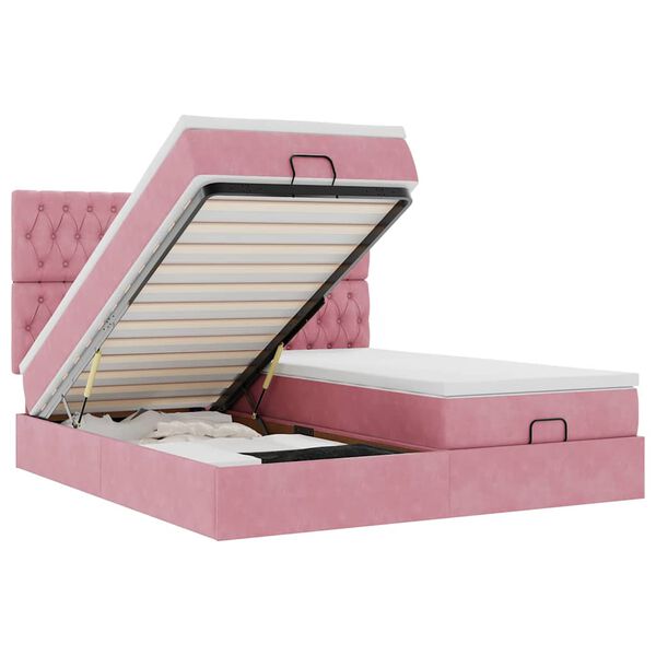 vidaXL Ottoman bed met matrassen 200x200cm fluweel roze