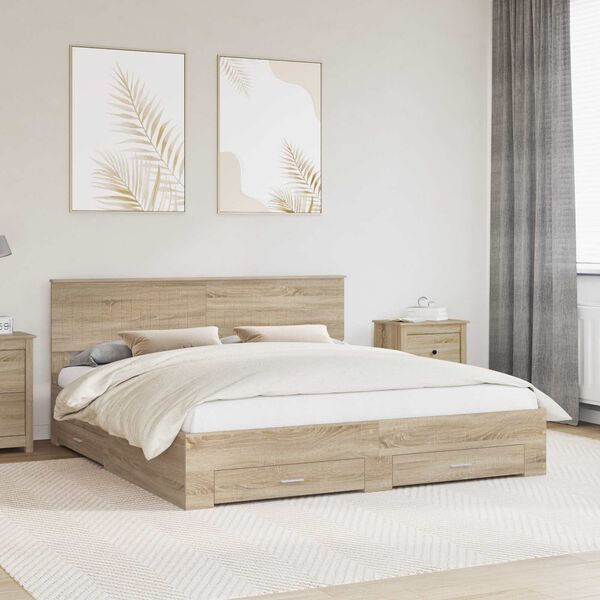 vidaXL Bedframe met hoofdeinde Sonoma Eiken 180 x 200 cm Bewerkt hout