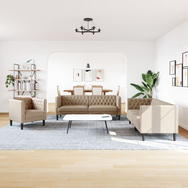 vidaXL 3-delige Loungeset Chesterfield-stijl kunstleer cappuccinokleur