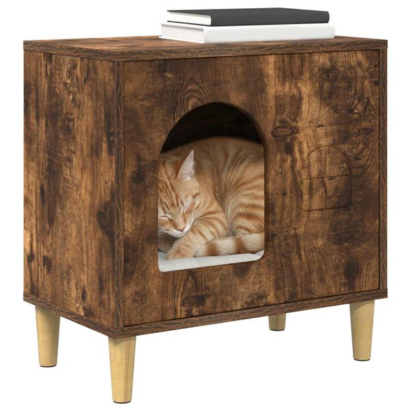 vidaXL Kattenhuis Gerookt eiken 51 x 30 x 52 cm Bewerkt hout