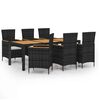 vidaXL 7-delige Tuinset met kussens poly rattan zwart